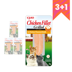 Inaba Ciao In Chicken Broth 4x25g Naturalny Przysmak Dla Kota Grilowany Filet Z Kurczaka W Bulionie Z Kurczaka 3+1 GRATIS