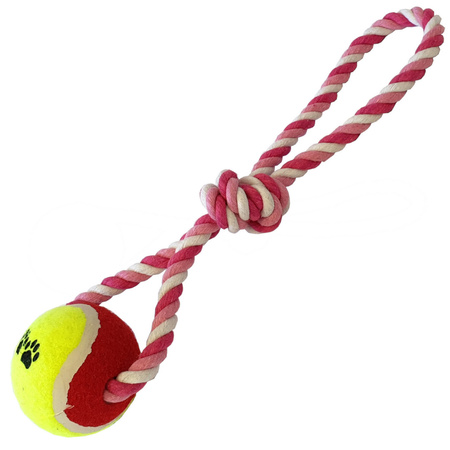 Zabawka Dla Psa Szarpak Sznur z Piłką Gryzak 30cm Biało-Różowa