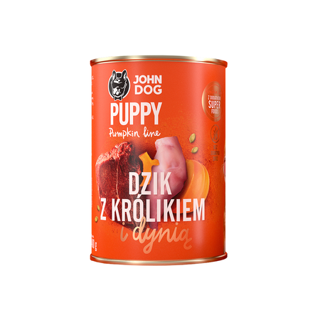 JOHN DOG Karma Mokra Dla Szczeniąt Pumpkin Line Dzik z Królikiem i Dynią 24x400g