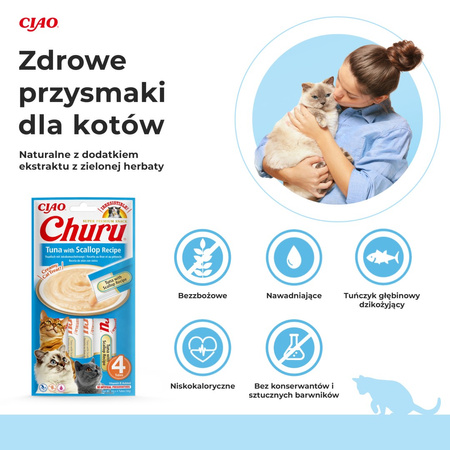 Inaba Cat Churu Tuna With Scallop 4x56g Kremowy Przysmak Dla Kota Pasta Z Tuńczyka Z Przegrzebkami 3+1 Gratis