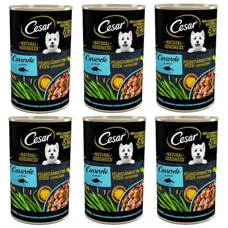 Cesar Mokra Karma Pełnoporcjowa Dla Dorosłych Psów Z Rybą Olejem Rybnym I Marchewką W Sosie 6x400g