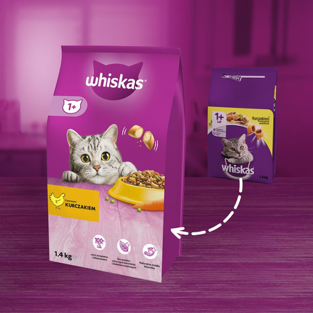 Whiskas Adult 6x1,4kg Sucha Karma Pełnoporcjowa Dla Dorosłych Kotów Z Kurczakiem