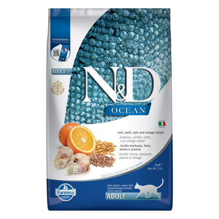 Farmina N&D Cat Ocean Cod Spelt Oats Orange 5kg Sucha Karma z Dorszem Dla Kota