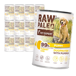 Raw Paleo Turkey&Cod Puppy Duoprotein 12x400g Mokra Karma Dla Szczeniąt z Indykiem i Dorszem