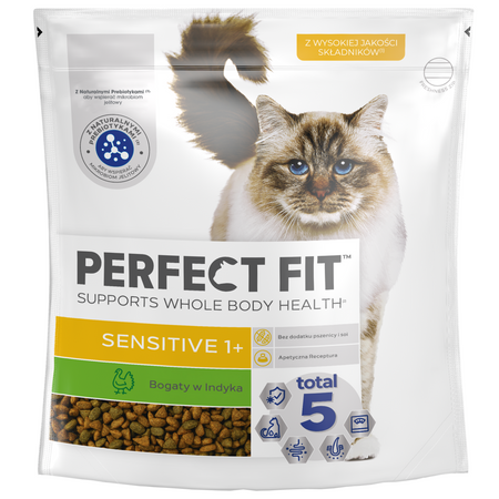 Perfect Fit Sensitive 1+ 2x750g Sucha Karma Pełnoporcjowa Dla Kota Bogata W Indyka 1+1 GRATIS