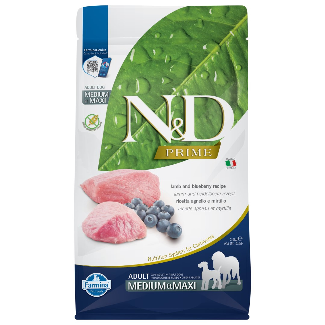 Farmina N&D Dog Prime Adult Medium Maxi Sucha Karma Dla Dorosłych Psów Średnich i Dużych Ras Jagnięcina Borówka