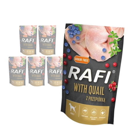 Rafi 6x500g Mokra Bezzbożowa Karma Dla Dorosłych Psów Z Przepiórką Żurawiną I Borówką