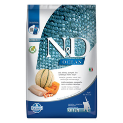 Farmina N&D Cat Ocean Cod Shrimp Kitten 5kg Sucha Karma Dla Kociąt Dorsz Krewetki Dynia Kantalupa