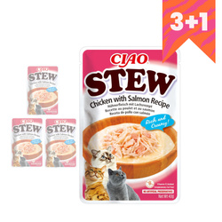 Inaba Cat Ciao Stew 4x40g Uzupełniająca Karma Dla Kota Potrawka z Kurczakiem i Łososiem 3+1 GRATIS