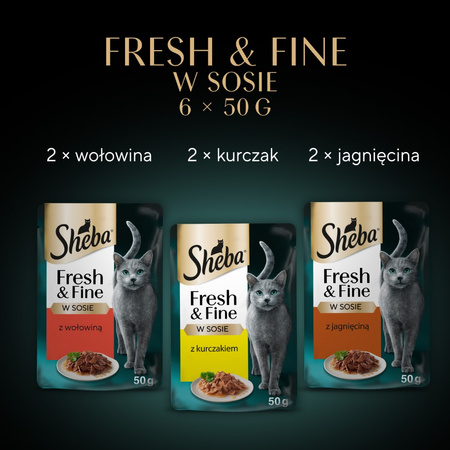 Sheba Fresh&Fine 36x50g Mokra Karma Dla Kotów W Sosie Z Wołowiną Kurczakiem Jagnięciną