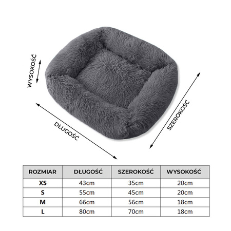 Prostokątne Pluszowe Legowisko dla Psa Kota M 66x56x18cm Ciemnoszare