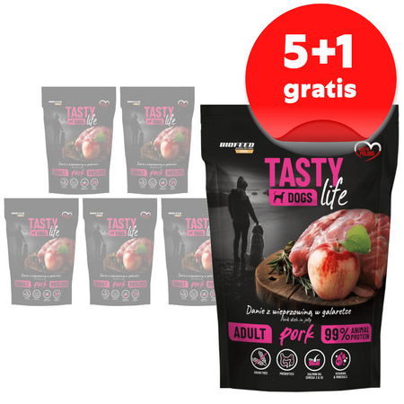 Biofeed Tasty Dogs Life z Wieprzowiną w Galaretce 6x500g Bezzbożowa Mokra Karma Dla Psa 5+1 GRATIS