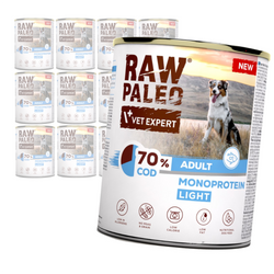 Raw Paleo Adult Monoprotein Light 12x800g Bezzbożowa Mokra Karma z Dorszem Dla Psów z Tendencją Do Nadwagi