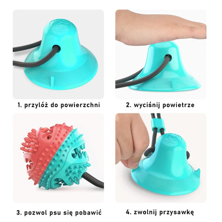 Zabawka gryzak dla psa SNACK BALL, piłka z dozownikiem na przyssawce kolor TURKUSOWO-CZERWONY