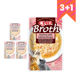 Inaba Cat Ciao Broth 4x40g Uzupełniająca Karma Dla Kota Bulion z Kurczakiem i Łososiem 3+1 GRATIS