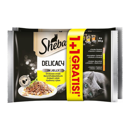 Sheba Saszetka Delicacy Galaretka Smaki Drobiowe 4x85g + 1 opakowanie GRATIS