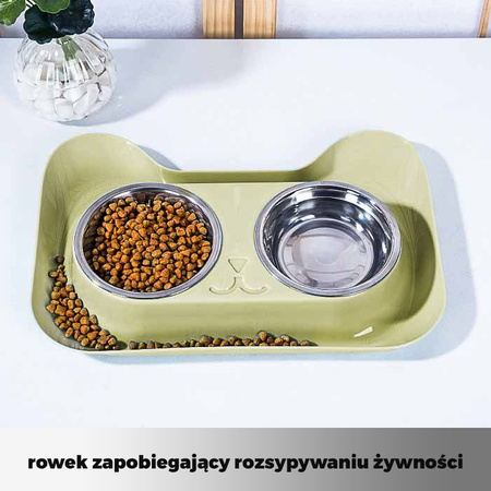 Podwójna miska metalowa z podstawką dla psa i kota 2x 0.15L Zielona