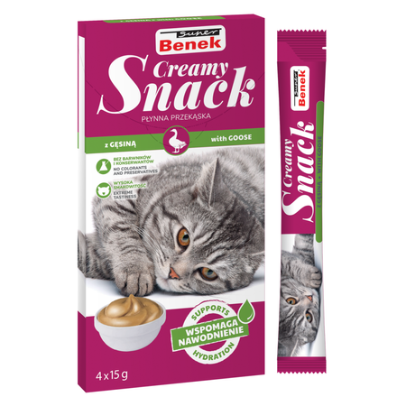 Super Benek Creamy Snack 12x15g Płynna Przekąska Dla Kotów Z Gęsiną