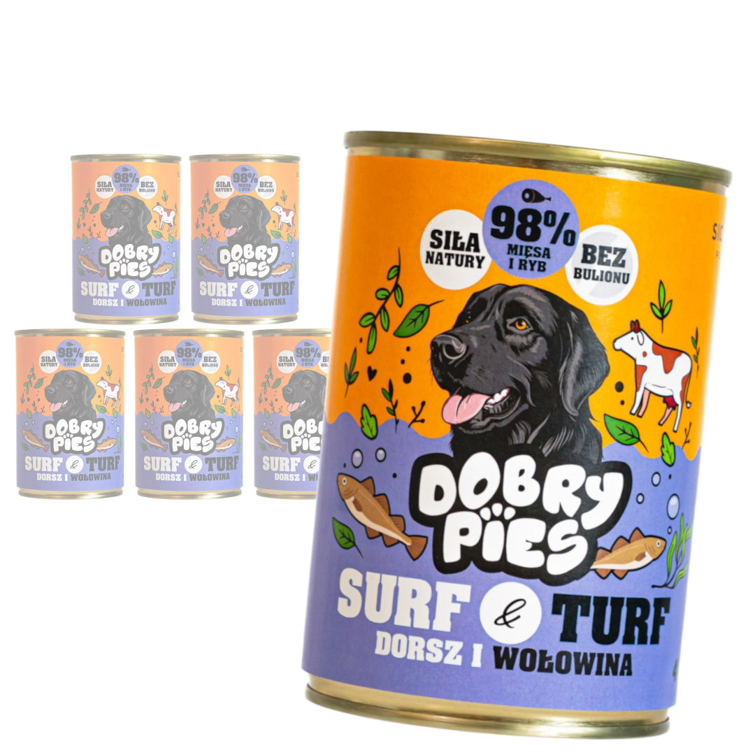 Dobry Pies Surf & Turf Mokra Karma Dla Dorosłych Psów Z Dorszem I Wołowiną