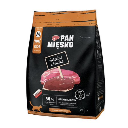 Pan Mięsko 400g Hipoalergiczna Sucha Karma Dla Kota Cielęcina Z Kaczką Chrupki Rozmiar M