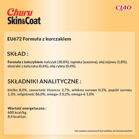 Inaba Cat Churu Skin Coat 4x14g (56g) Kremowy Przysmak Dla Kota Pasta Z Kurczakiem