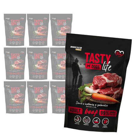 Biofeed Tasty Dogs Life z Wołowiną w Galaretce 10x500g Bezzbożowa Mokra Karma Dla Psa
