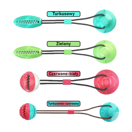 Zabawka gryzak dla psa SNACK BALL, piłka z dozownikiem na przyssawce kolor TURKUSOWO-CZERWONY