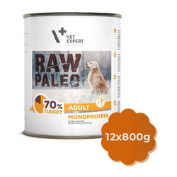 ZESTAW VetExpert RAW PALEO ADULT TURKEY 12x800g z Indykiem - Karma Mokra Dla Psów, Bez Zbóż