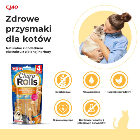 Inaba Cat Churu Rolls 4x40g Przysmak Dla Kota Pałeczki Z Nadzieniem Kurczak 3+1 Gratis