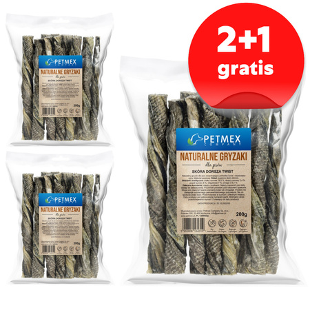 Petmex Skóra Dorsza Twist 3x200g Gryzak Przysmak Naturalny Dla Psa 2+1 GRATIS
