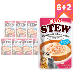 Inaba Cat Ciao Stew 8x40g Uzupełniająca Karma Dla Kota Potrawka z Kurczakiem i Łososiem 6+2 GRATIS