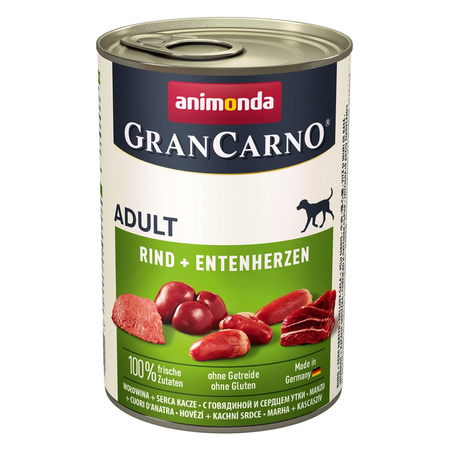Animonda GranCarno Adult 12x400g Mokra Karma Dla Psa z Wołowiną i Kaczymi Sercami