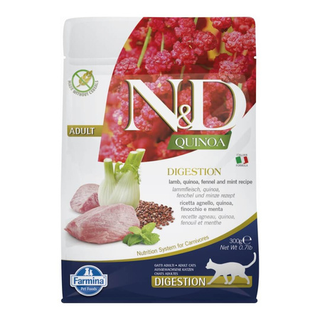 N&D CAT QUINOA DIGESTION LAMB & FENNEL 300gr.  Sucha karma dla kota Trawienie, z jagnięciną, quinoa, fenkułem i miętą