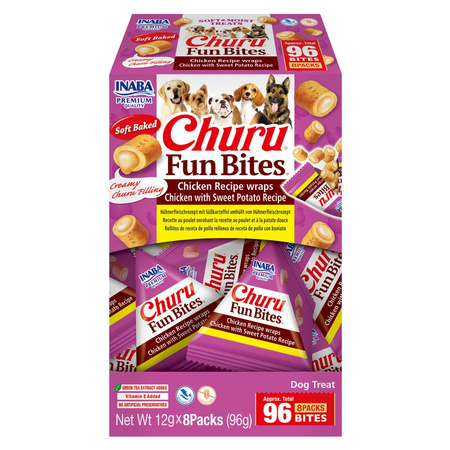 Inaba Dog Churu Fun Bites Chicken with Sweet Potato Recipe 8x12g Przysmak Dla Psa Poduszki Z Kremowym Nadzieniem Kurczak Batat