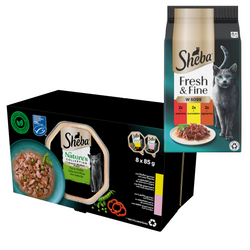 Sheba Nature's Collection Mix Smaków Kurczak Łosoś W Sosie 8x85g + Fresh & Fine Wołowina Kurczak W Sosie 6x50g Karma Dla Kota