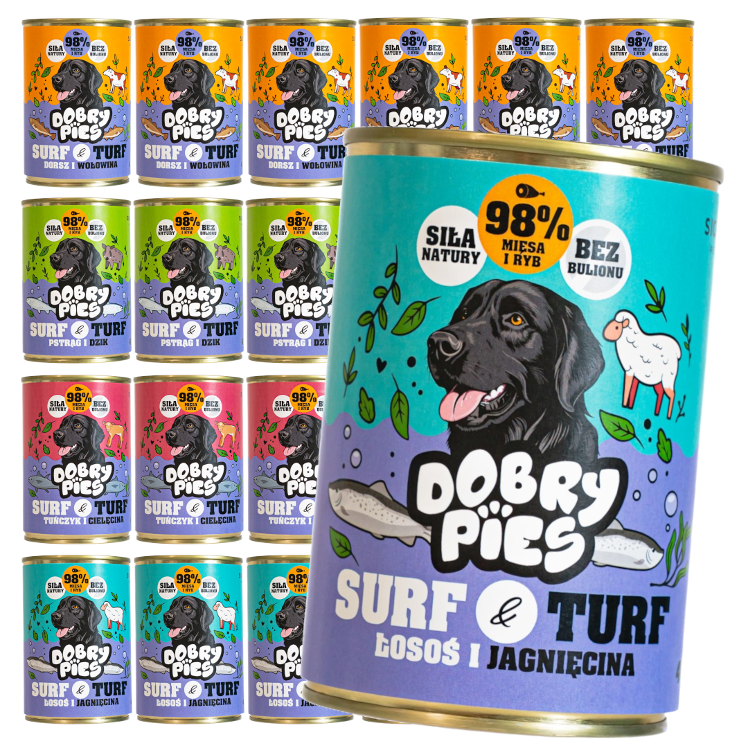 Dobry Pies Surf & Turf Mokra Karma Dla Dorosłych Psów Mix 4 Smaków
