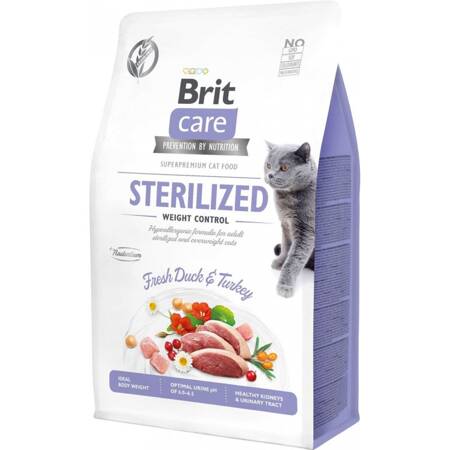 BRIT CARE Sucha Karma Premium Bezzbożowa dla Kotów Sterylizowanych i Kotów z Nadwagą Kaczka 2kg