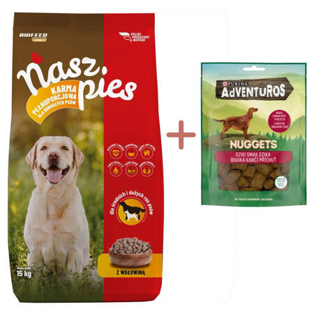 Biofeed Nasz Pies Sucha Karma Dla Psa Z Wołowiną 15kg + GRATIS Purina Adventuros Nuggets 90g