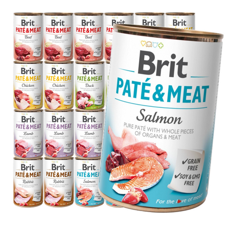 Brit Pate&Meat Mokra Karma Dla Psów Mix Smaków 24x400g Wołowina Królik Jagnięcina Kurczak Kaczka Łosoś