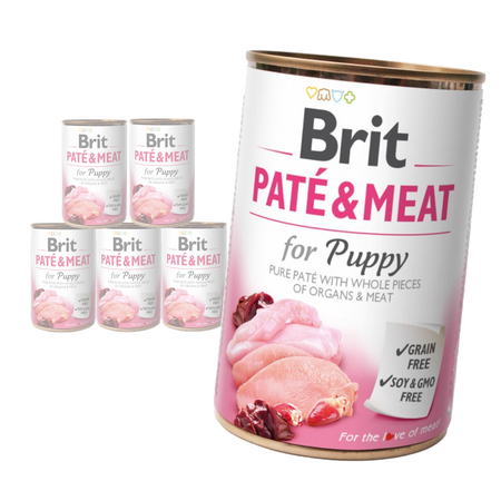 Brit Pate&Meat Mokra Karma Dla Szczeniąt z Kurczakiem i Indykiem Puszka 6x400g