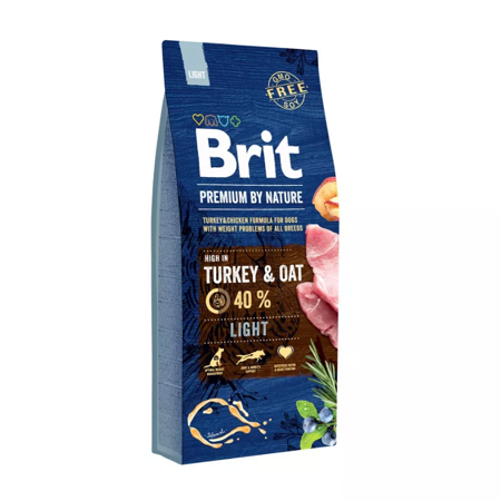 Brit Premium by Nature 15kg Sucha Karma Z Indykiem I Owsem Dla Psów Z Nadwagą