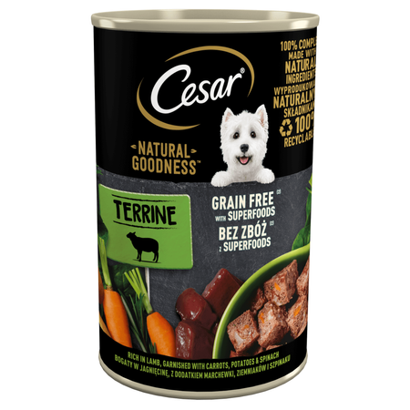 Cesar JAGNIĘCINA z marchewką, ziemniakami i szpinakiem 400g Puszka, mokra karma dla dorosłych psów