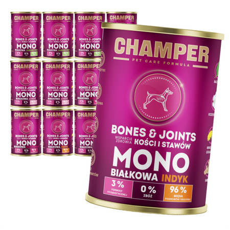 Champer Bones & Joints 12x400g Monobiałkowa Mokra Karma Dla Psa Mix Smaków Wsparcie Zdrowia Kości I Stawów