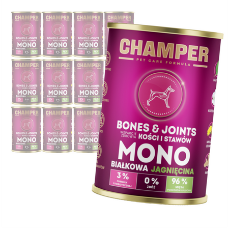 Champer Bones & Joints 12x400g Monobiałkowa Mokra Karma Dla Psa Z Jagnięciną Wsparcie Zdrowia Kości I Stawów