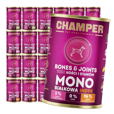 Champer Bones & Joints 24x400g Monobiałkowa Mokra Karma Dla Psa Mix Smaków Wsparcie Zdrowia Kości I Stawów