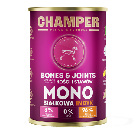 Champer Bones & Joints 400g Monobiałkowa Mokra Karma Dla Psa Z Indykiem Wsparcie Zdrowia Kości I Stawów