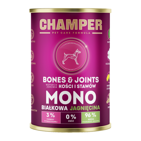 Champer Bones & Joints 400g Monobiałkowa Mokra Karma Dla Psa z Jagnięciną Wsparcie Zdrowia Kości i Stawów