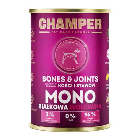 Champer Bones & Joints 400g Monobiałkowa Mokra Karma Dla Psa z Wołowiną Wsparcie Zdrowia Kości i Stawów