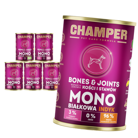 Champer Bones & Joints 6x400g Monobiałkowa Mokra Karma Dla Psa Mix Smaków Wsparcie Zdrowia Kości I Stawów