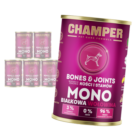 Champer Bones & Joints 6x400g Monobiałkowa Mokra Karma Dla Psa Z Wołowiną Wsparcie Zdrowia Kości I Stawów